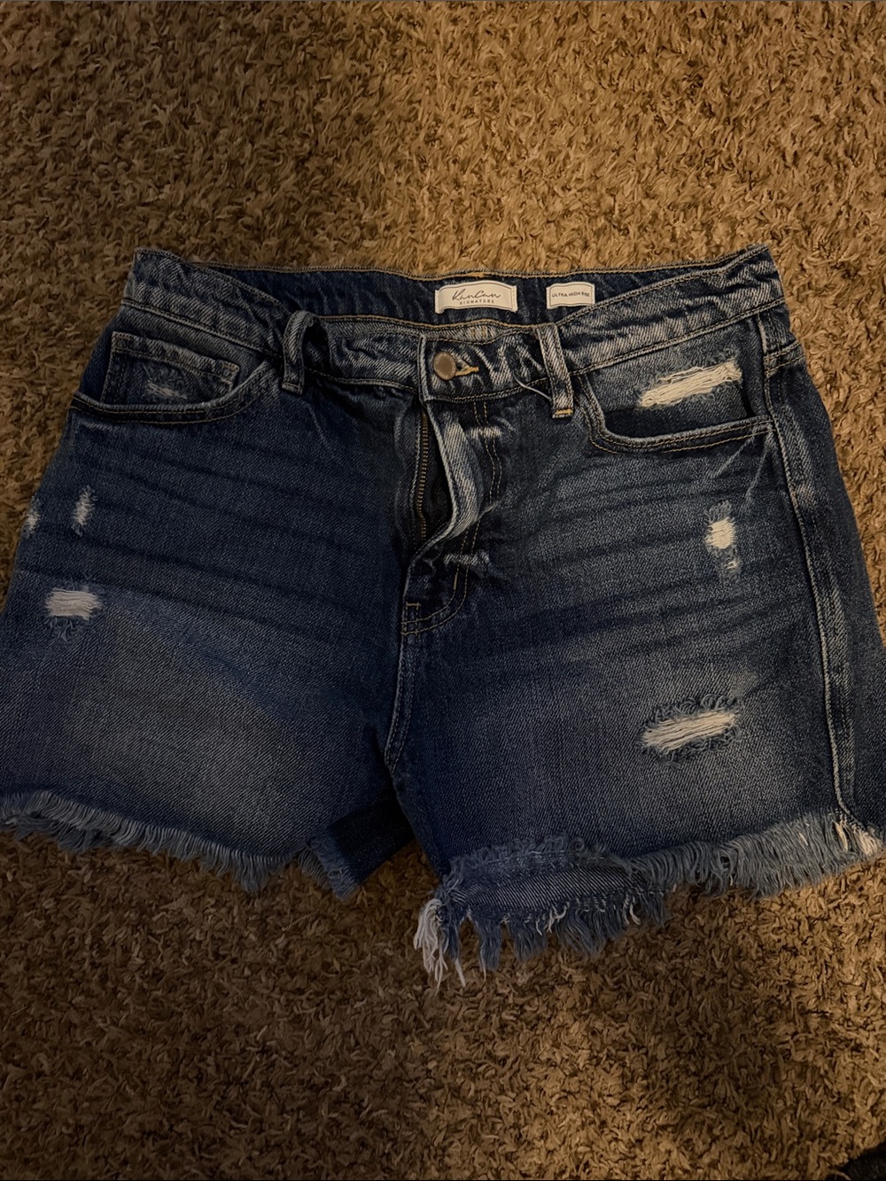 KanCan Dark Blue Distressed Denim Jean Shorts